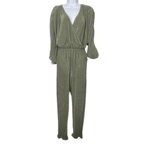 One One Six Sage Green Textured Ribbed Long Sleeve Jumpsuit